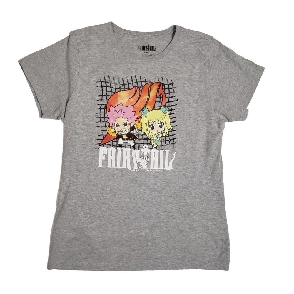 Fairy Tail Natsu Dragneel Lucy Heartfilia Chibi Anime Graphic T-Shirt Womens XL